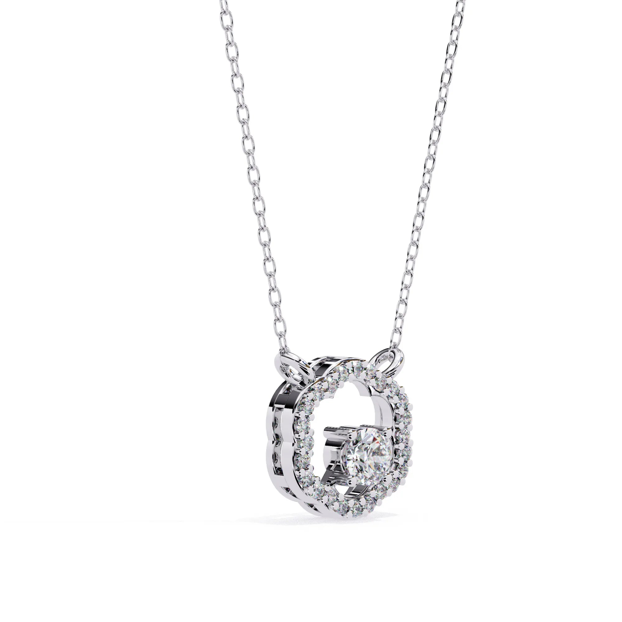Round Lab Diamond set in Floral Pattern Pendent with Halo setting