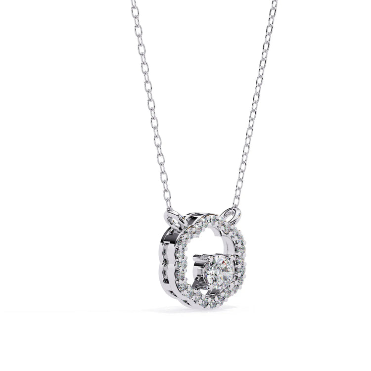 Round Moissanite set in Floral Pattern Pendent with Halo setting