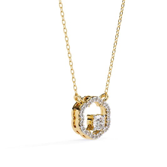 Round Lab Diamond set in Floral Pattern Pendent with Halo setting