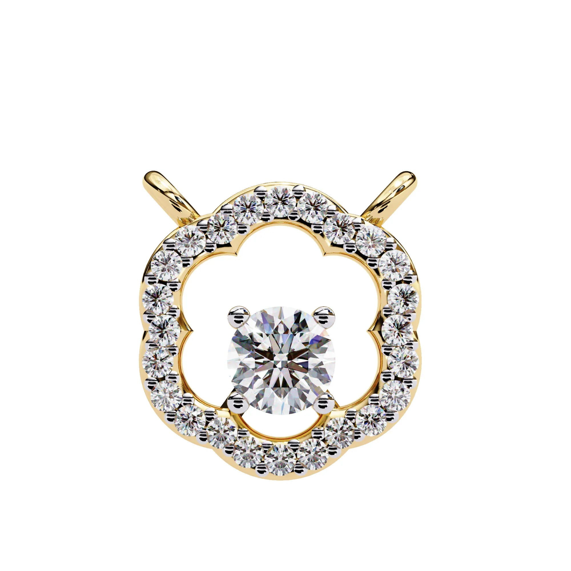 Round Moissanite set in Floral Pattern Pendent with Halo setting
