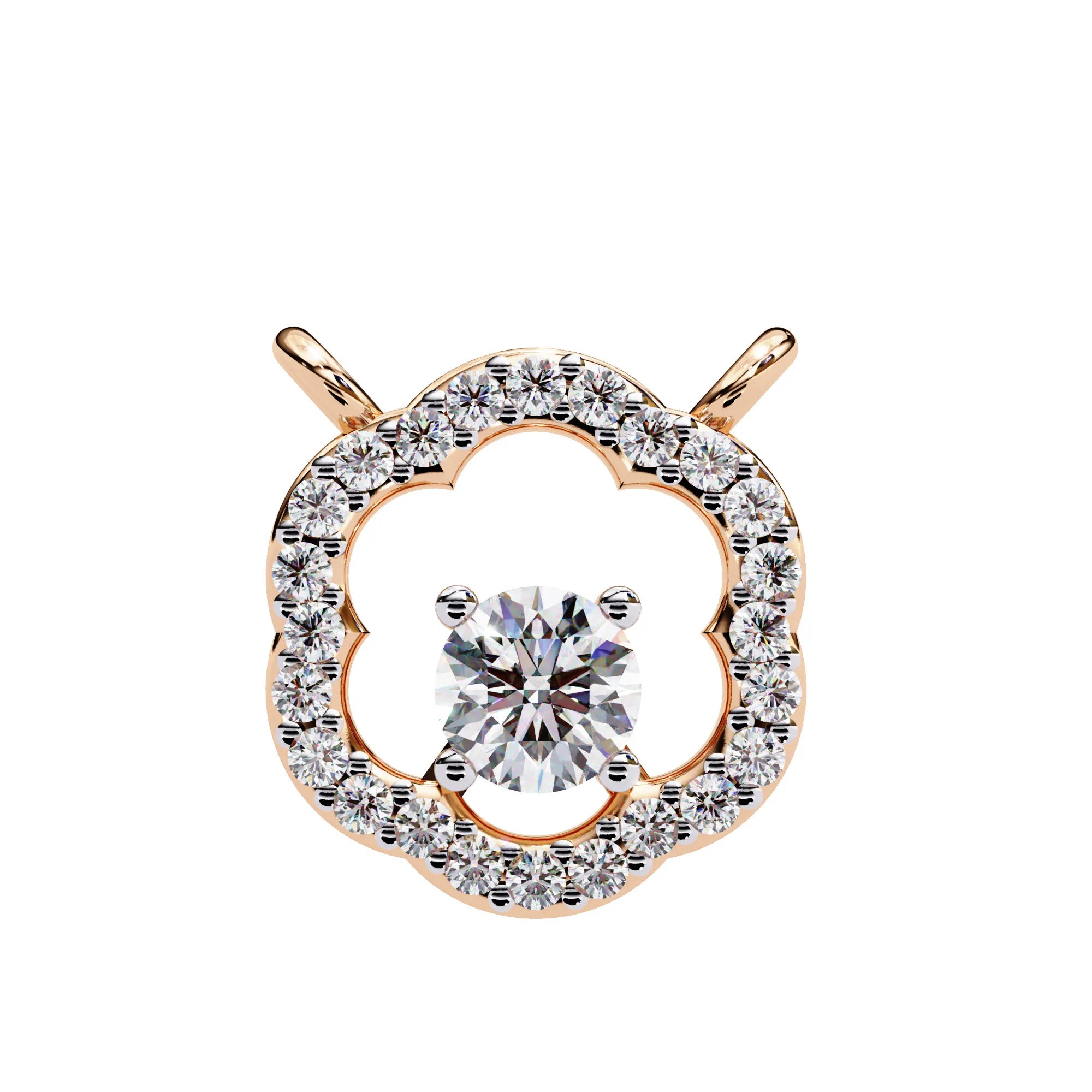 Round Lab Diamond set in Floral Pattern Pendent with Halo setting