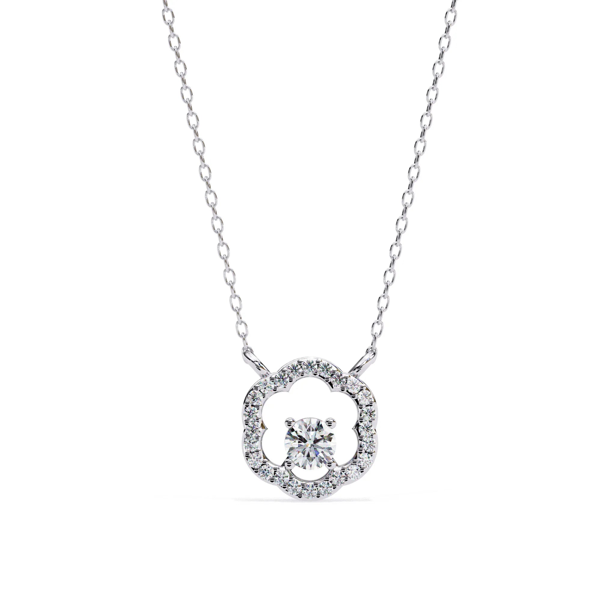 Round Lab Diamond set in Floral Pattern Pendent with Halo setting