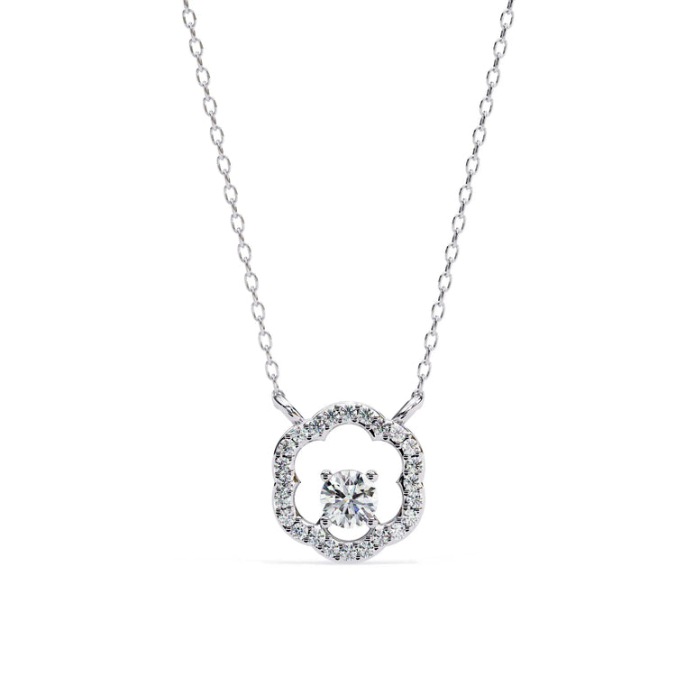 Round Lab Diamond set in Floral Pattern Pendent with Halo setting