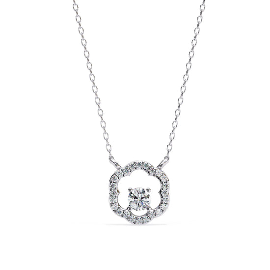 Round Moissanite set in Floral Pattern Pendent with Halo setting