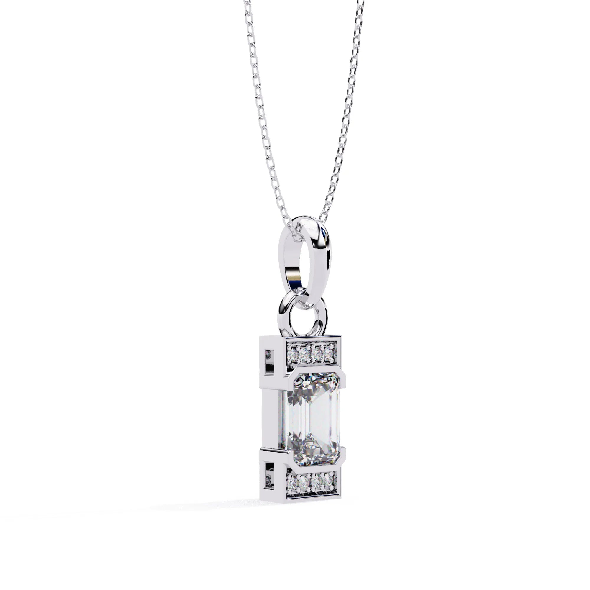 Stunning Emerald Cut Center Stone Lab Diamond Pendant