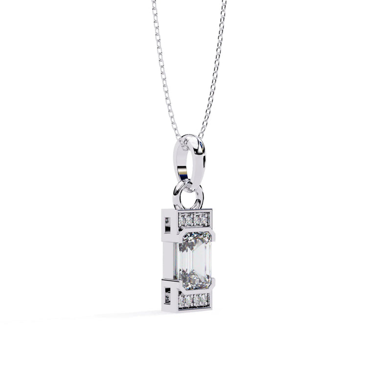 Stunning Emerald Cut Center Stone Lab Diamond Pendant
