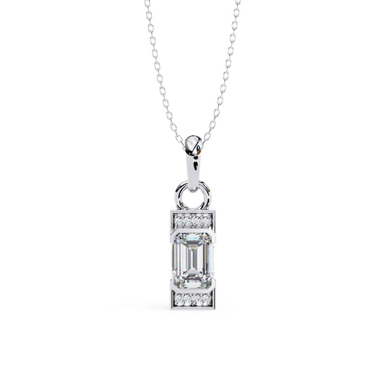 Stunning Emerald Cut Center Stone Lab Diamond Pendant