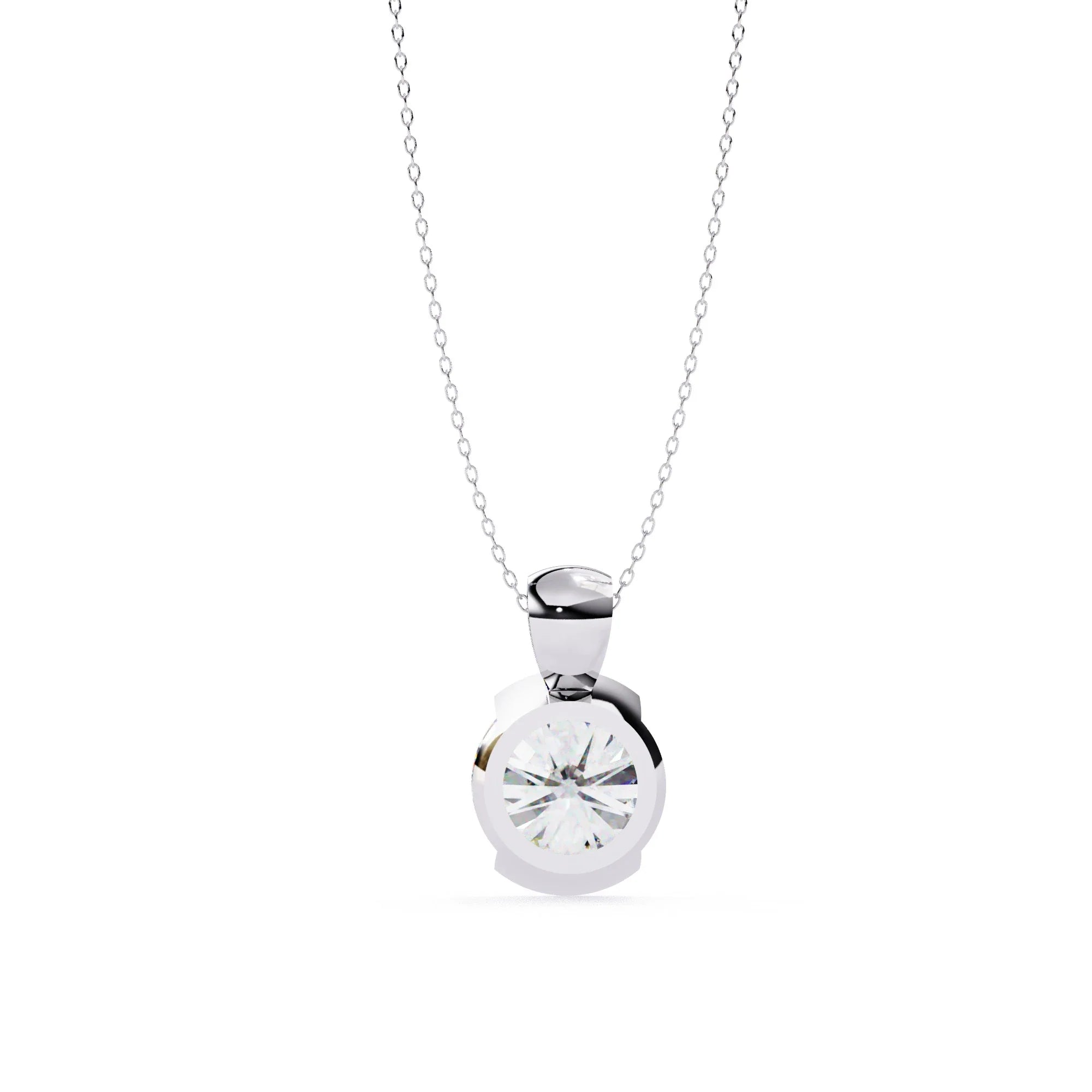 Round Cut Half Bezel Moissanite Pendant