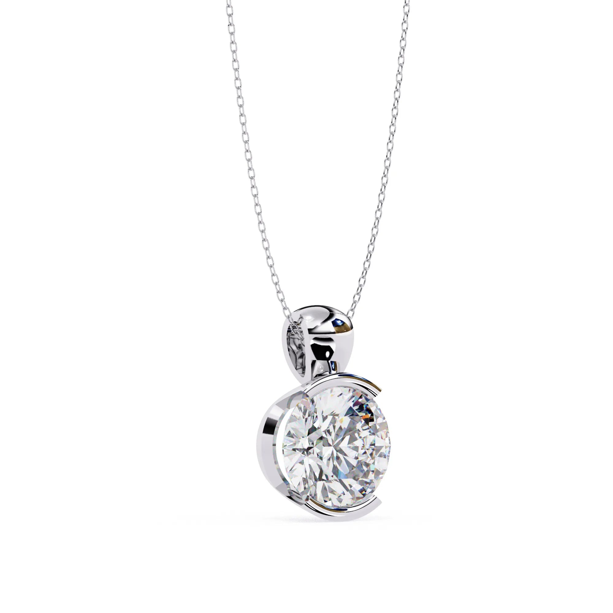 Round Cut Half Bezel Lab Diamond Pendant