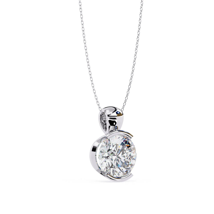 Round Cut Half Bezel Moissanite Pendant