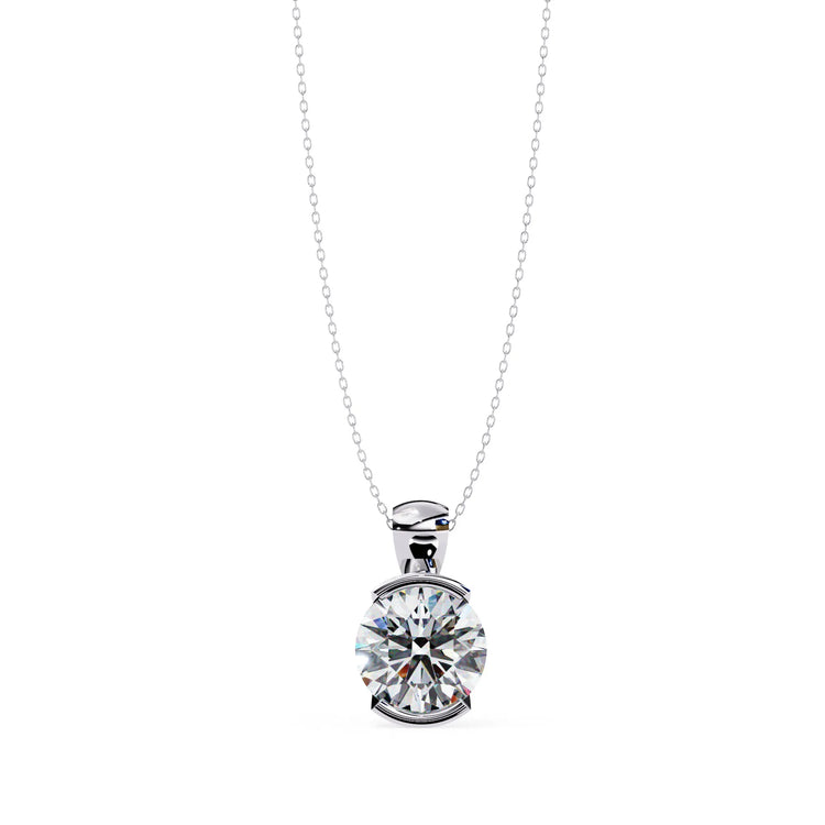 Round Cut Half Bezel Moissanite Pendant