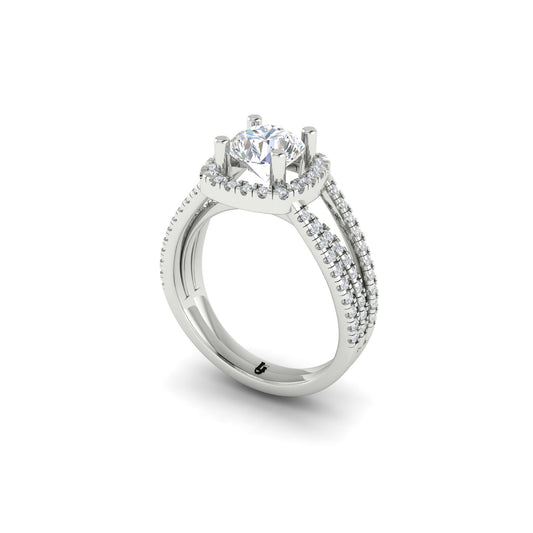 Modern Three Row Round Solitaire Halo Engagement Ring | LJ-LR10466A