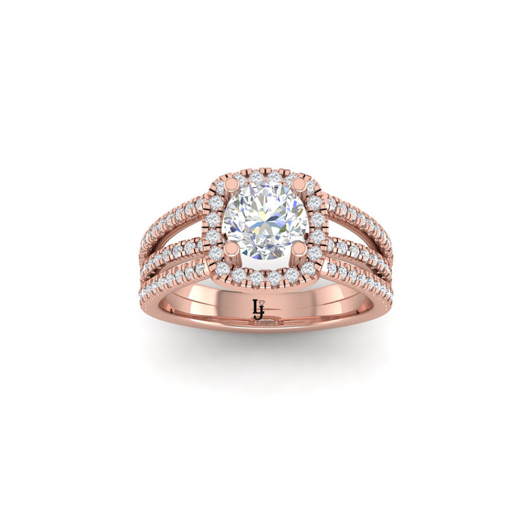 Modern Three Row Round Solitaire Halo Engagement Ring | LJ-LR10466A
