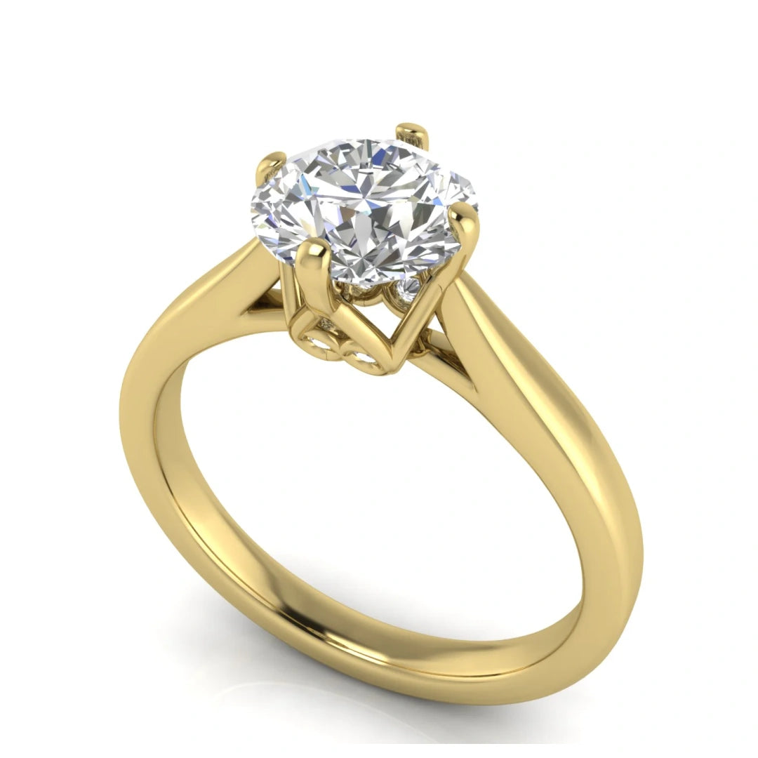 Lotus Prong Cushion Cut Lab Diamond Engagement Ring