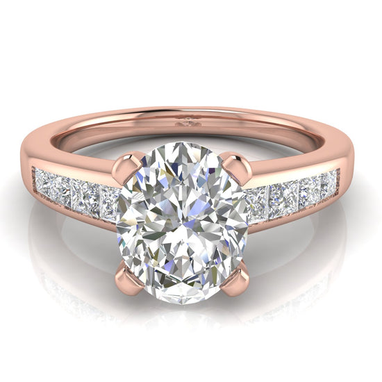 Princess Channel Set Oval Cut Moissanite Engagement Ring