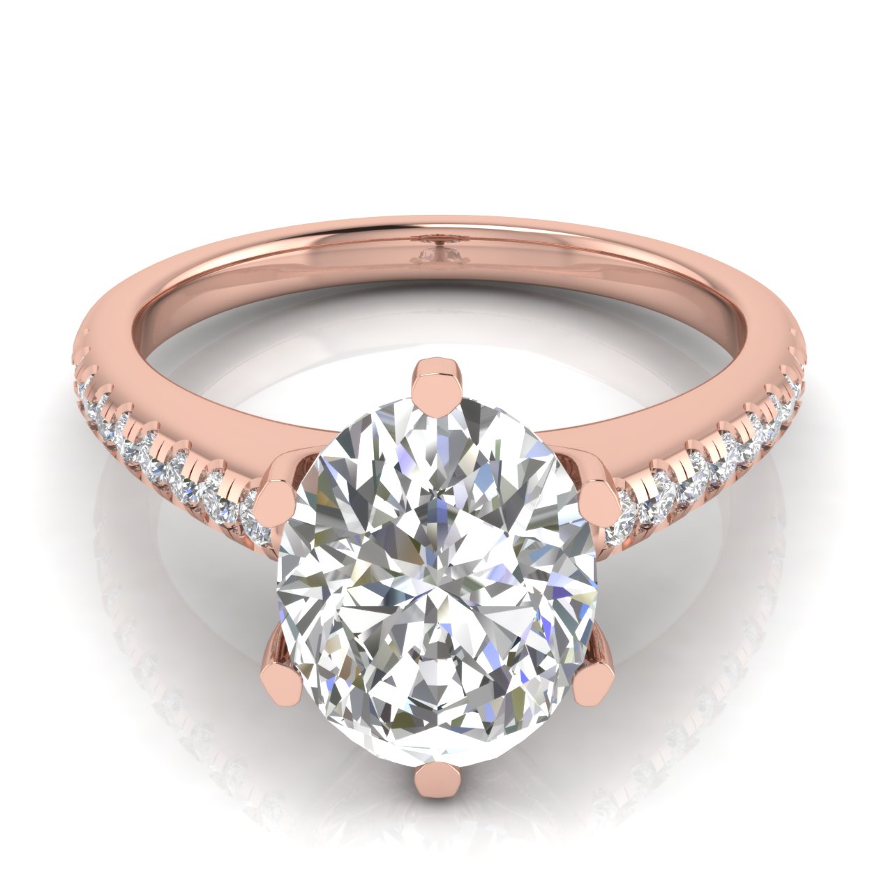 French Pave Oval Moissanite Engagement Ring