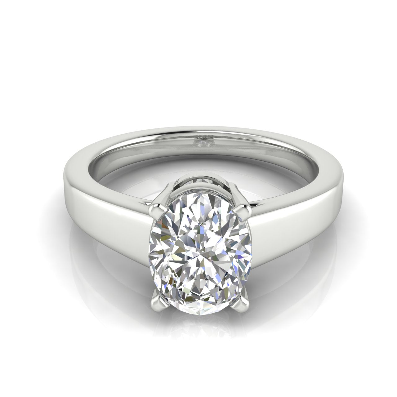 Wide Band Cathedral Oval Lab Diamond Engagement Ring