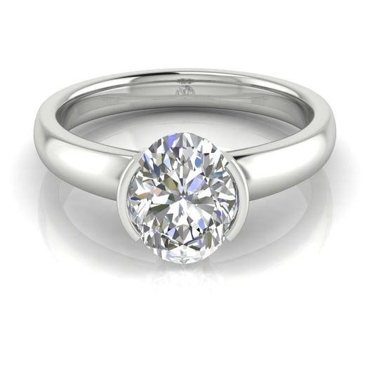 Half Bezel Floating Oval Lab Diamond Engagement Ring