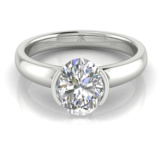 Half Bezel Floating Oval Lab Diamond Engagement Ring