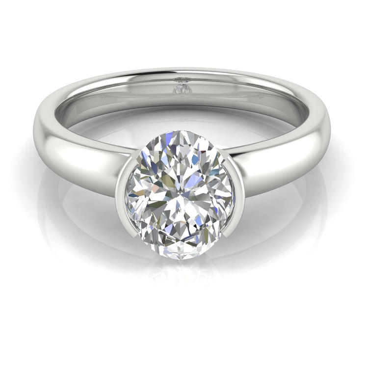 Half Bezel Floating Oval Lab Diamond Engagement Ring 