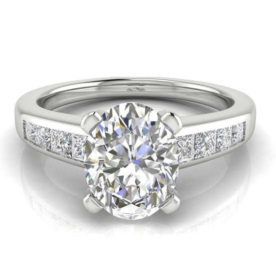 Princess Channel Set Oval Cut Moissanite Engagement Ring