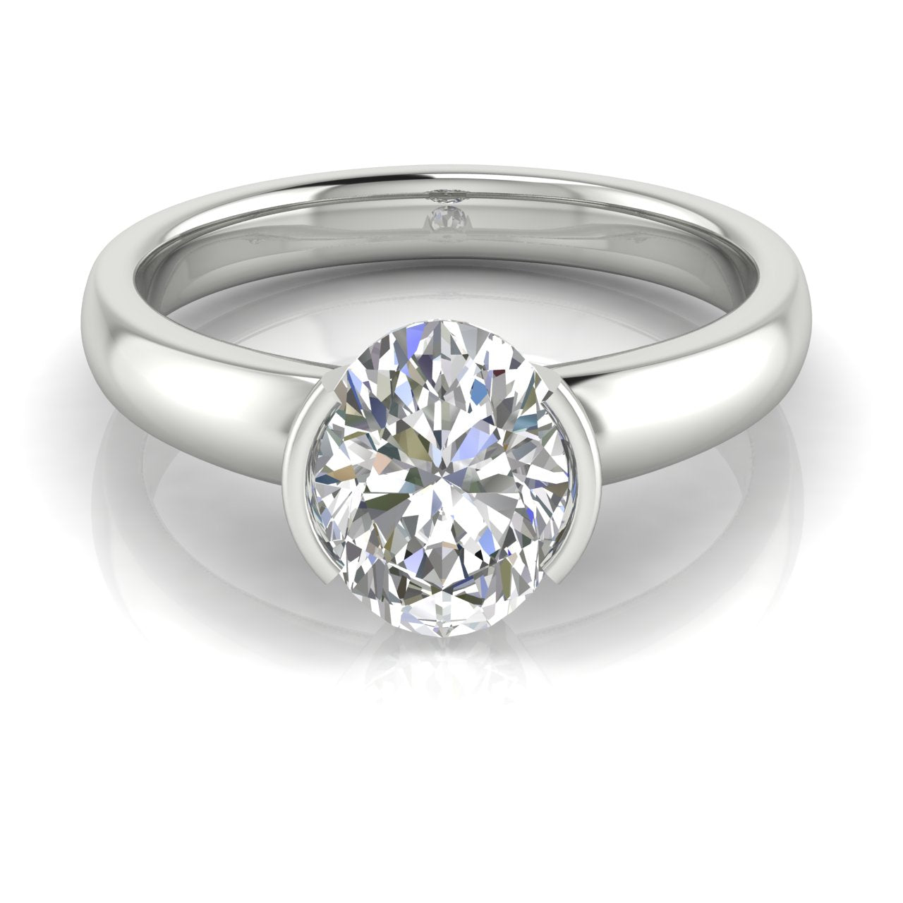 Half Bezel Floating Oval Moissanite Engagement Ring