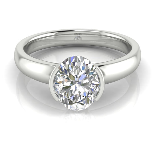 Half Bezel Floating Oval Moissanite Engagement Ring