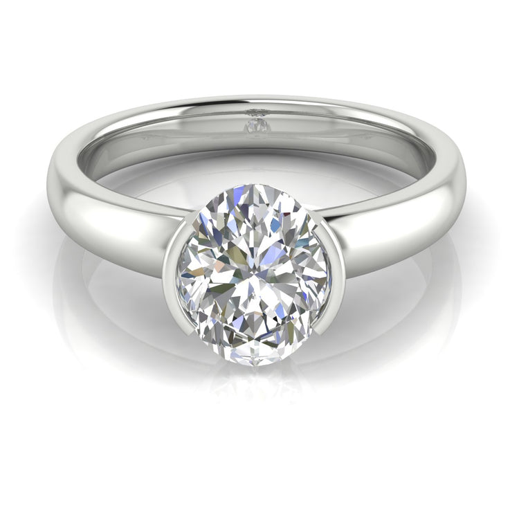 Half Bezel Floating Oval  Engagement Ring | Moissanite | Lab Grown Diamond