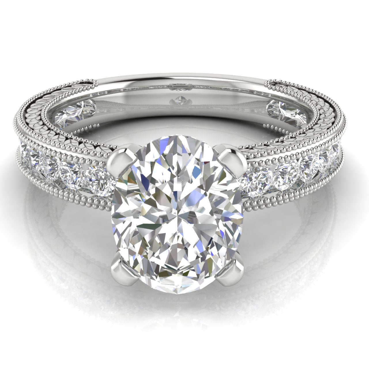 Nature Milgrain Oval Lab Diamond Engagement Ring