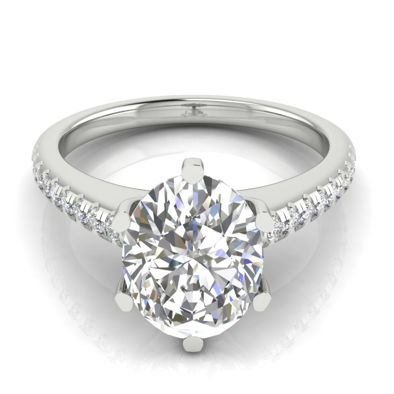 French Pave Oval Moissanite Engagement Ring