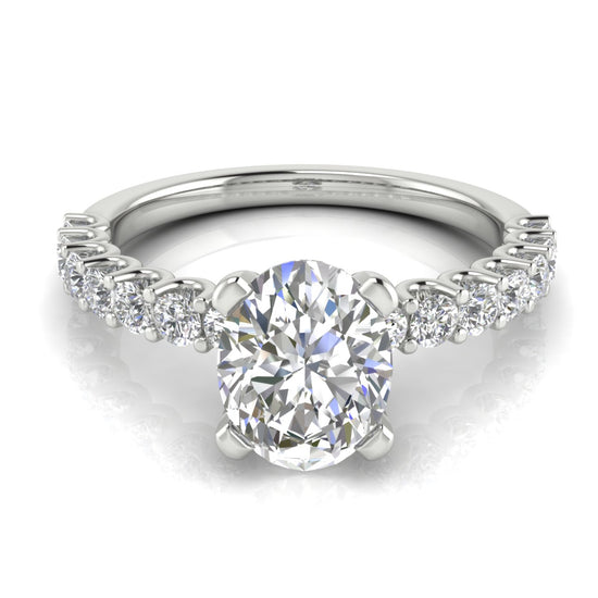 U Prong Pave Oval Lab Diamond Engagement Ring