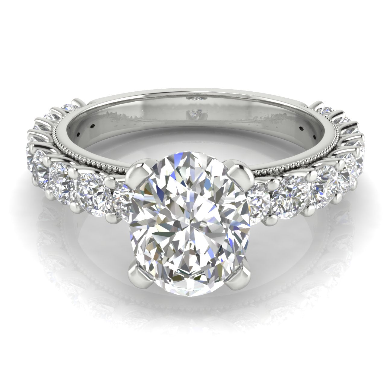 Round Pave Milgrain Oval Lab Diamond Engagement Ring