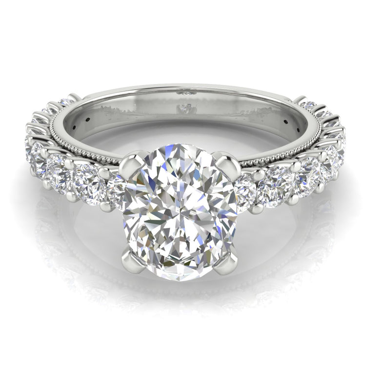 Round Pave Milgrain Oval  Engagement Ring | Moissanite | Lab Grown Diamond