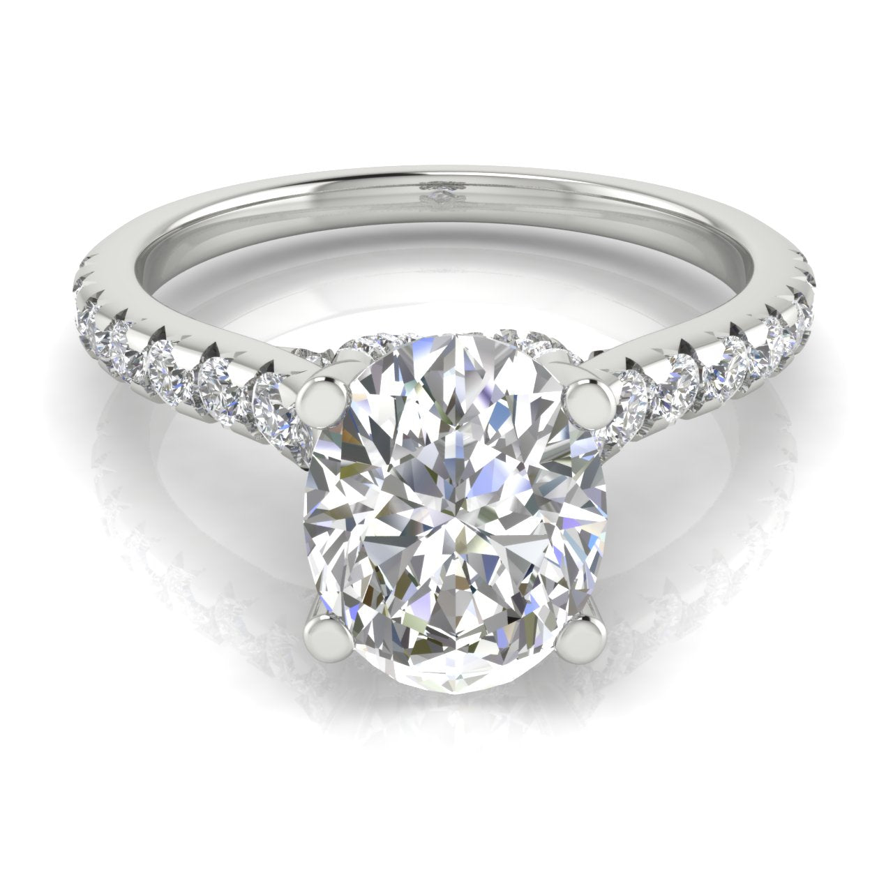 Bridge Pave Oval Cut Lab Diamond Engagement Ring