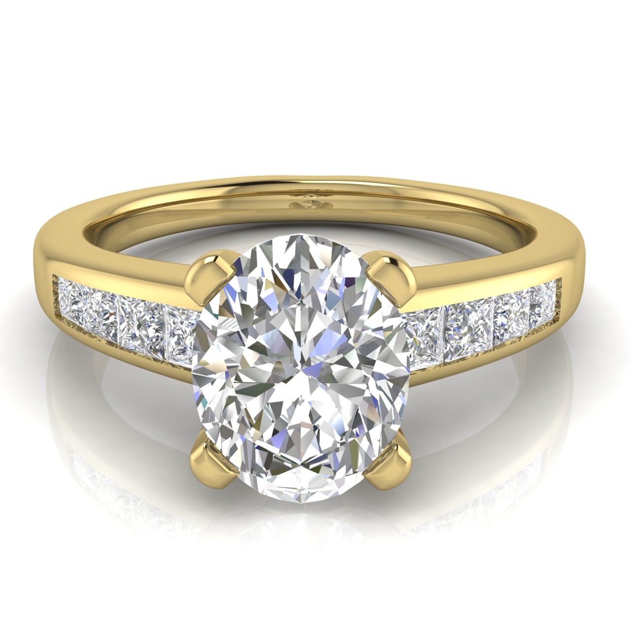 Princess Channel Set Oval Cut Moissanite Engagement Ring