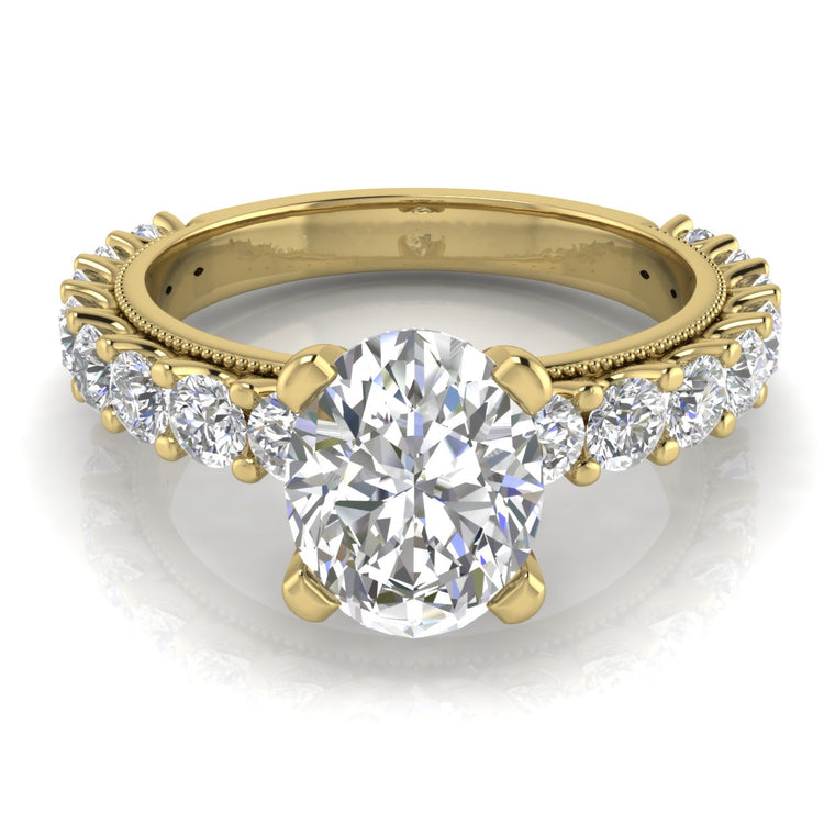 Round Pave Milgrain Oval Lab Diamond Engagement Ring