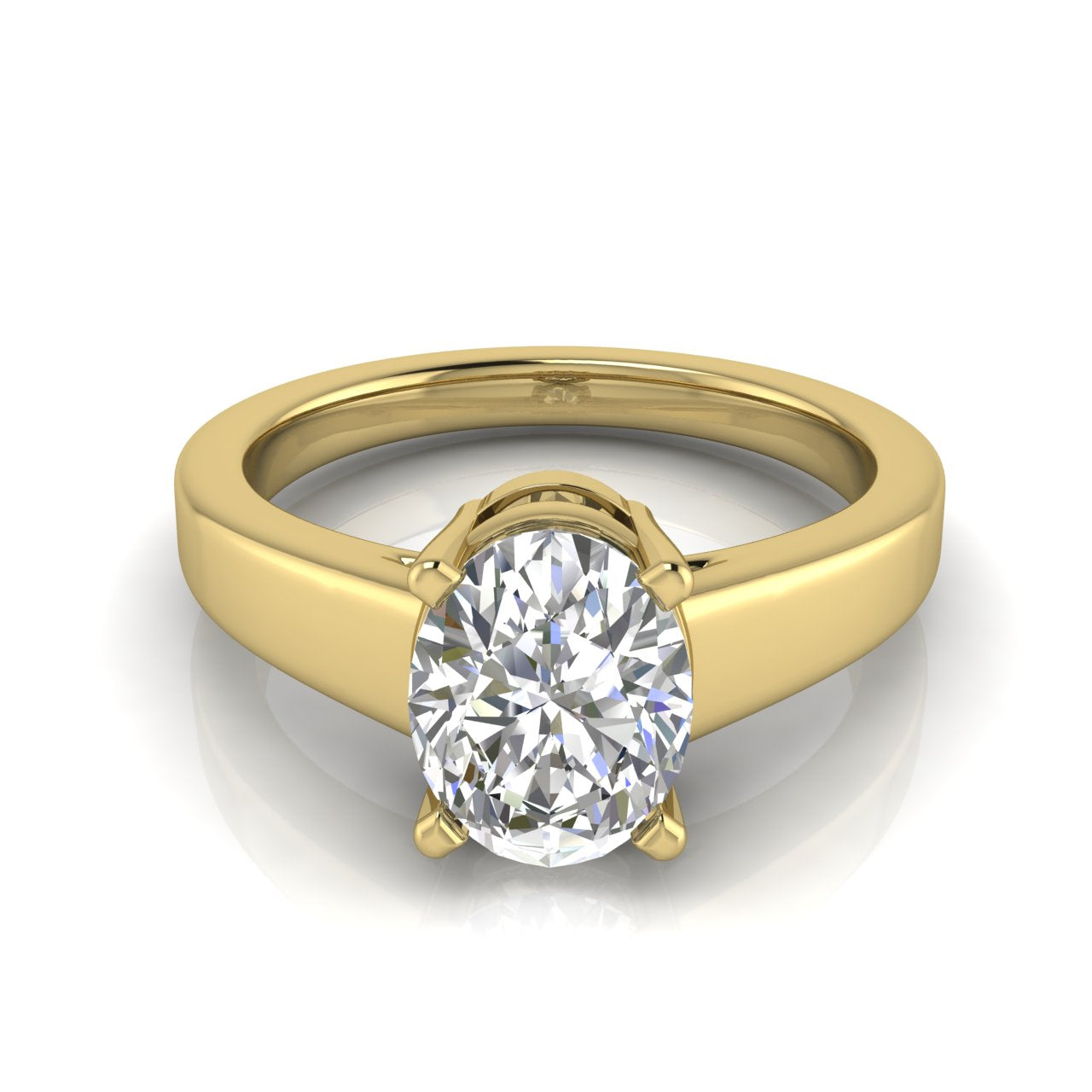 Wide Band Cathedral Oval Moissanite Engagement Ring