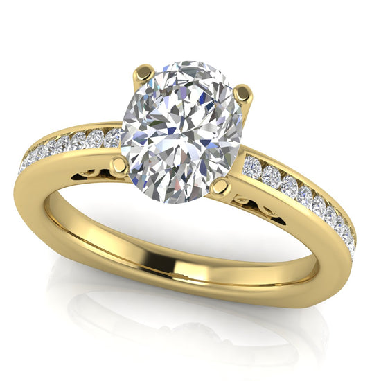 Euro Channel Set Oval Moissanite Engagement Ring