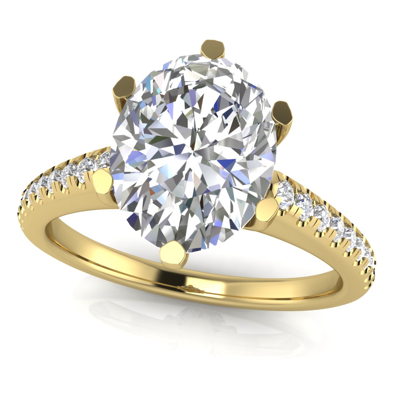 French Pave Oval Moissanite Engagement Ring