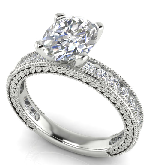 Nature Milgrain Oval Lab Diamond Engagement Ring