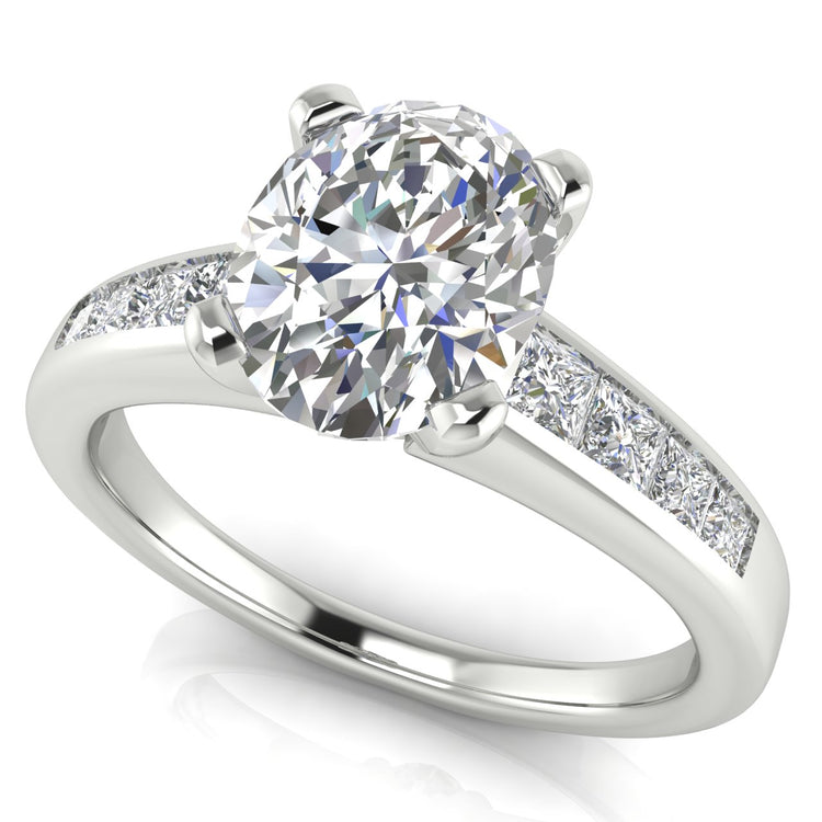 Princess Channel Set Oval Cut Moissanite Engagement Ring