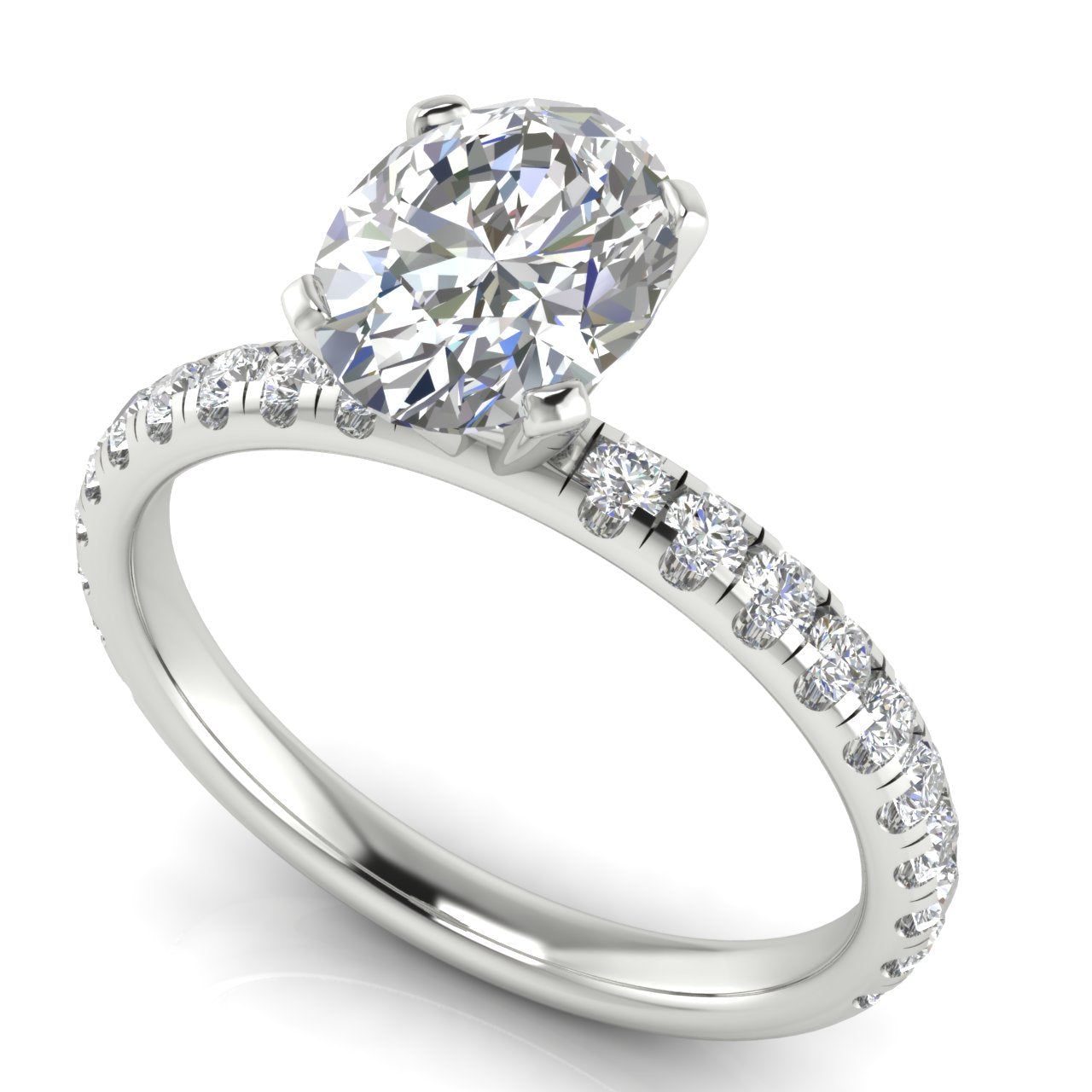 Classic Pave Oval Cut Moissanite Engagement Ring