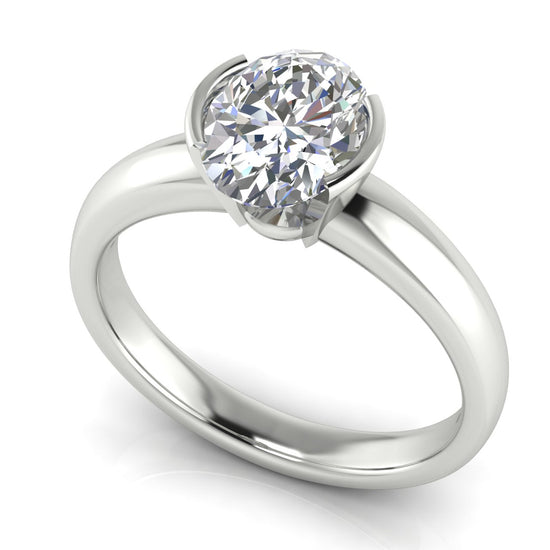 Half Bezel Floating Oval Lab Diamond Engagement Ring