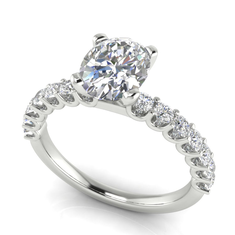 Channel Set Milgrain Oval Cut Moissanite Engagement Ring