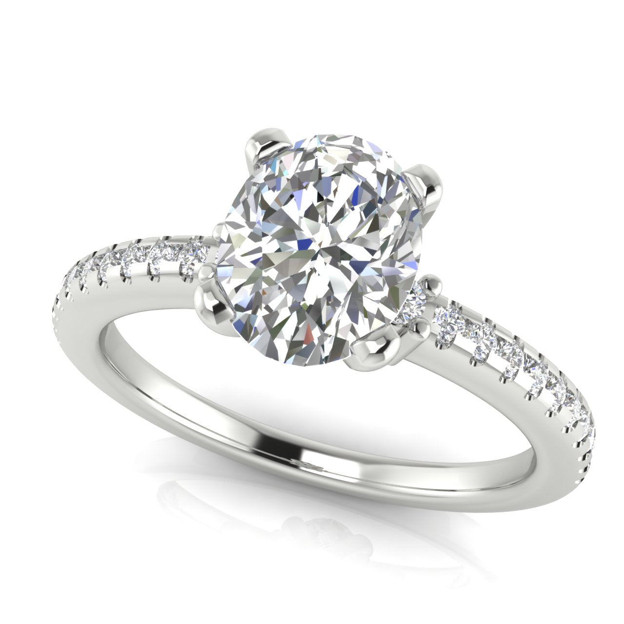 Floating Shoulder Oval Cut Moissanite Engagement Ring