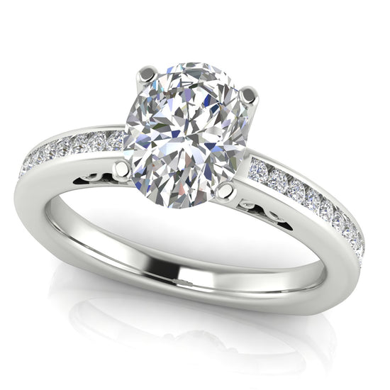 Euro Channel Set Oval Moissanite Engagement Ring