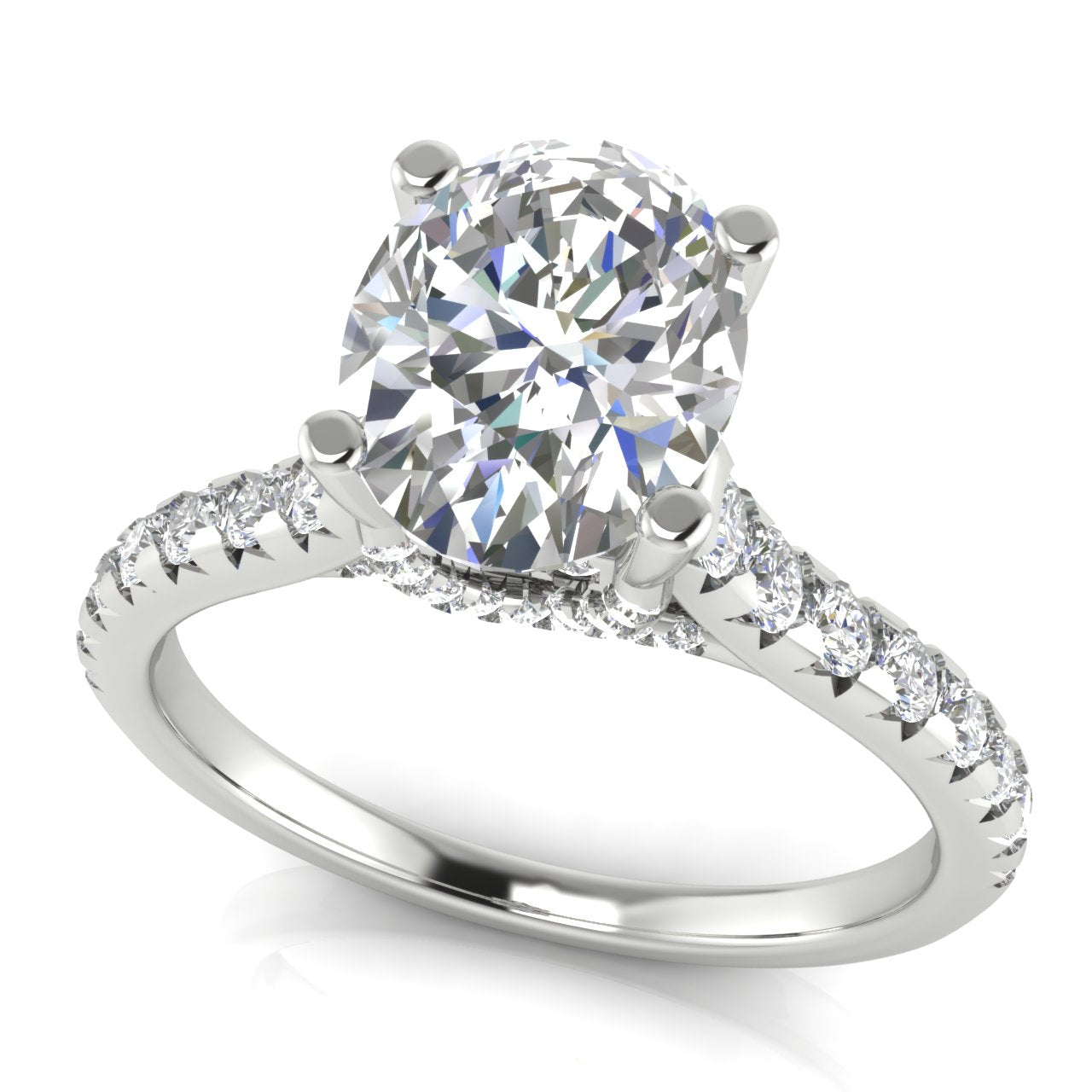 Bridge Pave Oval Cut Moissanite Engagement Ring