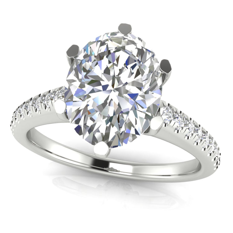 French Pave Oval Moissanite Engagement Ring