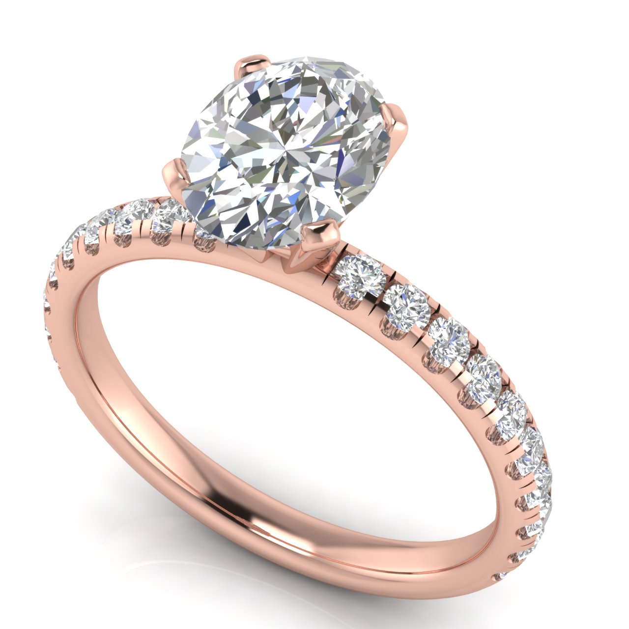 Classic Pave Oval Cut Moissanite Engagement Ring