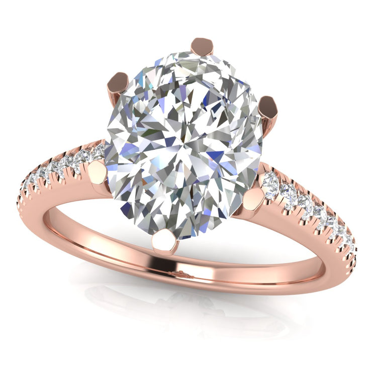 French Pave Oval Moissanite Engagement Ring